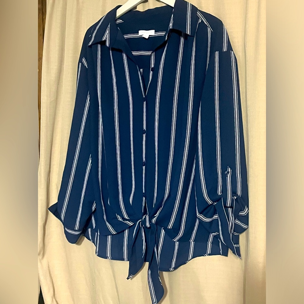 Charter Club Button Up Tie Waist Top 2X